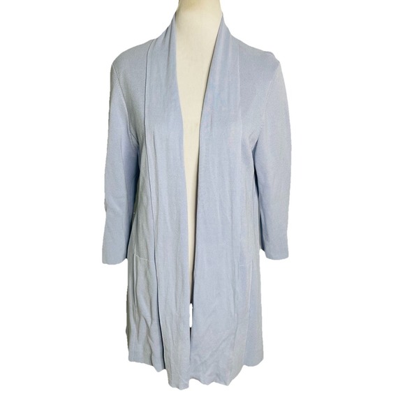 EILEEN FISHER Silk Cotton Interlock Shawl Open Front Lilac Cardigan Sweater L - Picture 1 of 5
